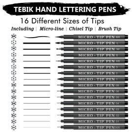16 Pack Calligraphy Pens, Hand Lettering Pens, Brush Markers Black Ink for Beginners Writing, Lettering, Journaling, Art Drawing, Signature, Illustrations and Office School Supplies by Tebik