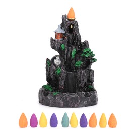 Unique Mountain Water Backflow Incense Burner Holder Home Resin Ornament Craft with LED Ball