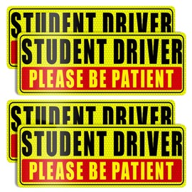 Sukh 4 Pcs Student Driver Magnet for Car - Be Patient Student Driver Magnet Boys and Girls New Student Driver Sticker Safety Warning Reflective Signs Reusable Movable