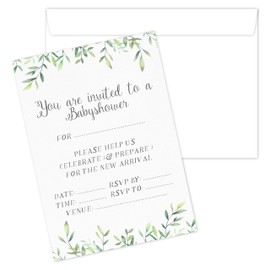 Manta Makes Baby Shower invitations, baby shower invite, baby shower invites pack of 20 + envelopes (Eucalyptus)