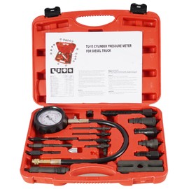 Htostar Racing 17Pcs Diesel Engine Compression Gauge Tester Cylinder Pressure Test Tool Kit with Case for Car & Truck