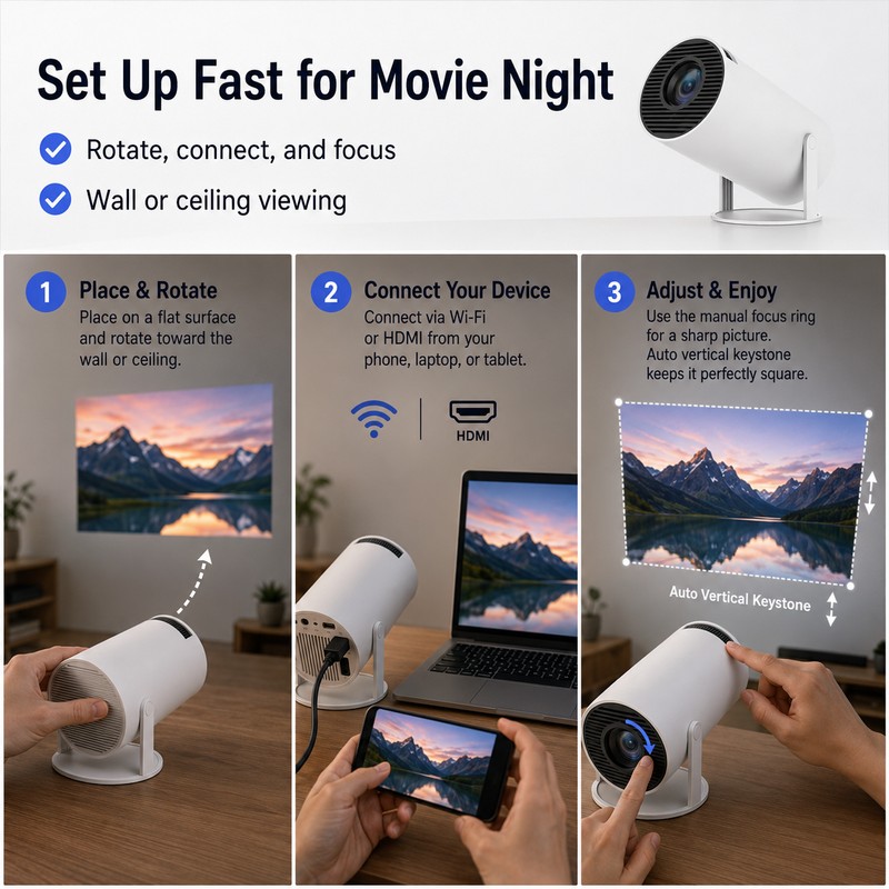 HY300 Pro+ Projector for Home Entertainment - 720P Android 14