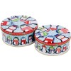Round Nesting Tins With Holiday Print Designs Bundle of 2