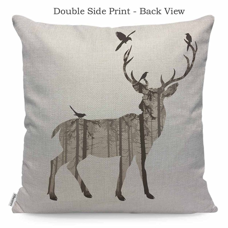 WONDERTIFY Deer Cushion Cover Fashion Deer Bird Decorative Throw Pillow
