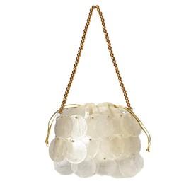 BCVWQXA Women Fashion Shell Woven Handbag Chic Shell Beach Bag Beaded Chain bag for Summer Travel Beach Party, White-b