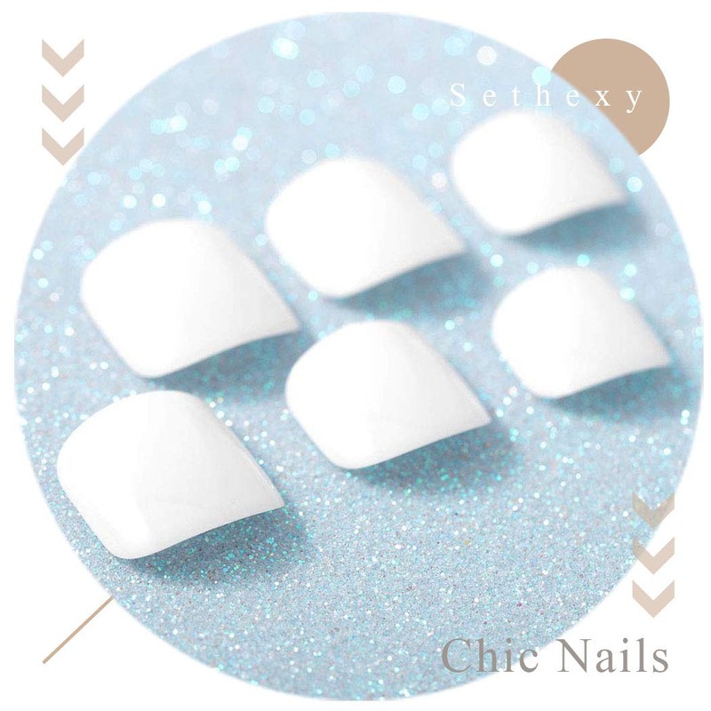 Sethexy - Uñas postizas de color sólido, brillantes, cuadradas, con