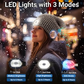 Rotibox Bluetooth Beanie Hat with Light, Music Knit Hat with Headphones for Outdoor Sports,Warm Winter Beanie