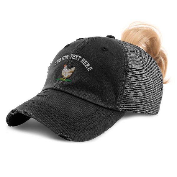 Custom Womens Ponytail Cap Chicken Hen Embroidery Cotton Messy Bun