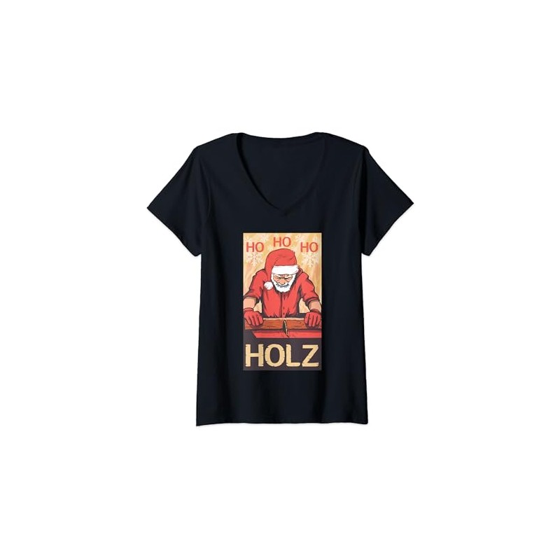 Design Ho Ho Ho Christmas Carpenter's T-Shirt with V-Neck, black