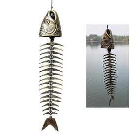 Fish Windchime,Fish Skeleton Windchime,Fish Bone Cast Iron Wind Chimes Vintage Metal Wind Chimes Outdoor Soothing Melody for Garden Home Yard Porch Hanging Decor (Bronze)
