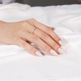 KQueenest White Press on Nails Almond Medium Length, Almond False Nails with Glue, Glossy Solid Milky White Fake Nails Press ons Stiletto, Reusable Soft Gel Stick on Nail for Women, 24 Pcs