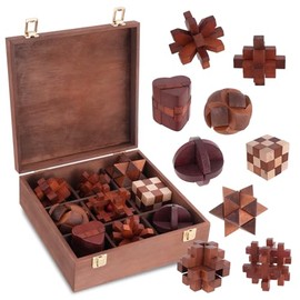 Wooden Brain Teaser Puzzles for Adults - Brain Teaser Puzzles with Wooden Box 3D Puzzle Game Toys for Adults Teens - Unlock Interlocking Puzzle Adult 
