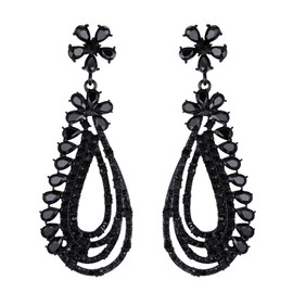 Flyonce Wedding Bridal Earrings for Women Party Rhinestone Crystal Flower Oval Hoop Drop Dangle Chandelier for Black