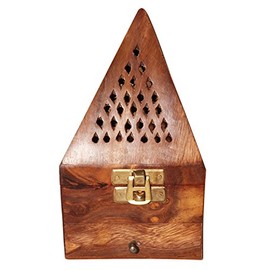 vrinda Wooden Pyramid Cone/Charcoal Burner with Storage Net Carving