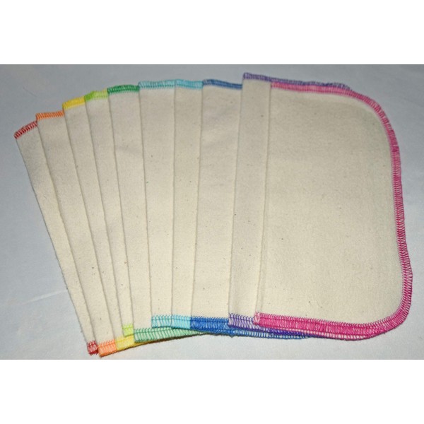 2 Ply Organic Flannel Washable Baby Wipes 8 x 8 Inches Set of 10 Rainbow Assortment