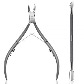 Cuticle Trimmer with Cuticle Pusher - Cuticle Remover Cuticle Nipper Professional Stainless Steel Cuticle Cutter Clipper Durable Pedicure Manicure Tools for Fingernails and Toenails (Gray, One size)