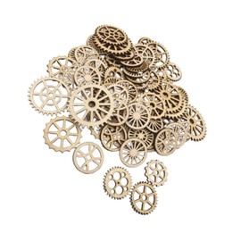 100pcs Mini Gear Wheels Wood Slices Wooden Gear Slices Embellishments Unfinished Wood Ornaments for DIY Craft Decoration (Random Styles)
