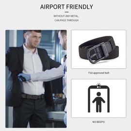 MACBORO Tsa Approved Hypoallergenic Nickel Free Non Metal Belt for Men Plastic Buckle Airport Friendly Elastic Stretch Braided Golf Black Belt