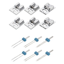 sourcing map Sewing Machine Twin Needle Double Stretch with 3 Pcs Groove Pintuck Presser Foot for Household Sewing Machine,2 Set(Pack of 12)