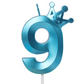 Blue Crown Birthday Candle 9, 9 Candles for Birthday Cakes,Number 9 Crown Candle,9th Birthday Candles Sparkle Decoration for Birthday Party Wedding Anniversary Celebration Supplies
