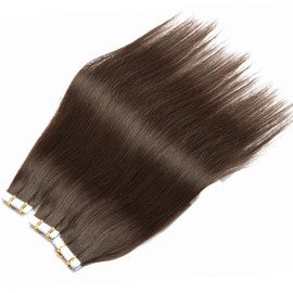 TESS Tape Extensions Real Hair Medium Brown #4 Real Hair Tape-in Human Hair Extensions Remy Straight Hair 10 Pieces 18 Inches (45 cm) 25 g