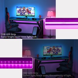 GEYUEYA Home WiFi RGB COB LED Strip with Power Supply,Flexible LED Strip 576 LED/M Dimmable Strip Light,12V APP/Remote Control Timing Music Sync Compatible with Alexa/Google Home
