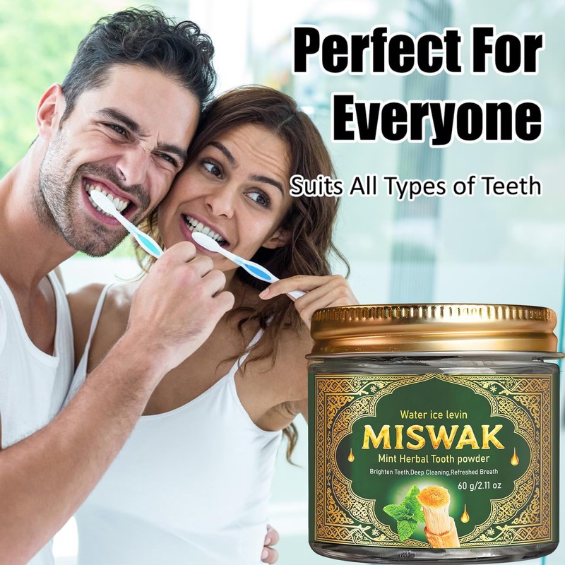2PCS Miswak Tooth Powder, Oral Care, Herbal Whitening Toothpaste, Supports