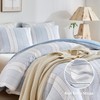 WARMDERN Blue Striped Weave Duvet Cover Queen Size, White Knit