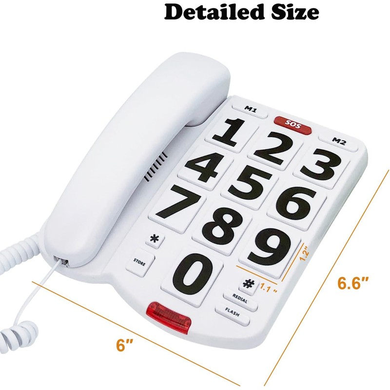 Corded Big Button Phone for Seniors Home, Wired Large Number