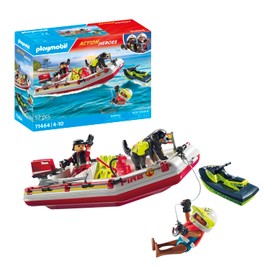 PLAYMOBIL Action Heroes 71464 Fire Boat with Aqua Scooter, Exciting Water Rescue, Includes Diving Goggles, Flippers and Life Jacket, Realistic Toy for Children from 4 Years