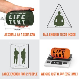 Go Time Gear Survival Tent - Heat Retention Shelter & Thermal Blanket, Ultralight Portable Tent for Hiking Gear, Emergency Whistle & Paracord for Survival Tools, Pack of 2, Green