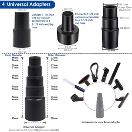 Kit de 12 piezas de accesorios y cepillos para aspiradora de tienda y limpieza del hogar, incluye 4 adaptadores universales de manguera de vacío, herramienta para hendiduras y 2 varitas de