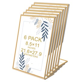 danoni Acrylic Gold Frames Sign Holders - 6Pack 8.5x11'' Flyer Document Brochure Display Holders with Vertical Slant Back for Office Desktop - Plastic Table Menu Stands Plastic Paper Holders
