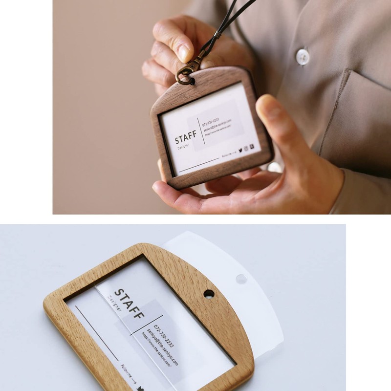 Jamale Natural Wood ID Card Holder, Made in Japan, Neck