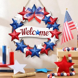 COLOR VALLEY ART Memorial Day Wreaths for Front Door, Patriotic Independence Day Decorations for Home Hanging, Fourth of July Decorations, Wood Patriotic Wreath Americana Decor Wall Art