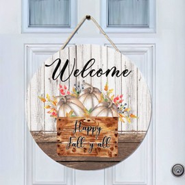 Happy Fall Y'all Hanging Wood Sign Pumpkin Wooden Welcome Door Sign Thanksgiving Day Fall Y'all Wall Decor Farmhouse Wall Plaque for Thanksgiving Day Autumn Fall Home Decor 10 Inch