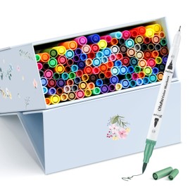 Ohuhu Markers for Adult Coloring Books No Bleeding 120 Colors Coloring Markers Water-based Dual Tips Fineliner & Brush Drawing Pens Art Pens for Kids Adults Sketch Journal - Maui - White