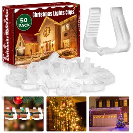 Dreamtop 50Pcs Christmas Light Clips, 1 5/8" Fascia Board Clips, Light Clips for Outside String Lights Deck Banister Holiday Light Clips for Christmas Decoration Deck Roof Gutter Fence Eave