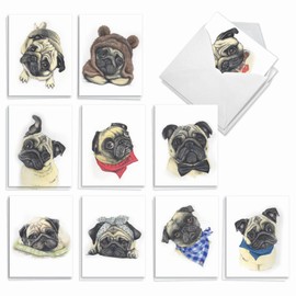 The Best Card Company - 20 Assorted Boxed Thank You Note Cards with Envelopes (4 x 5.12 Inch) - Snuggle Pugs AM5648TYG-B2x10