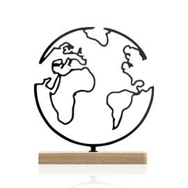 Travel Theme Classroom Metal Globe Decor 5.51 x 6.14 inches, Tabletop World Map Ornament Decor with Wooden Stand, Travel Themed Gifts, Minimalist Shelf Decor, World History,Geography Classroom Decor