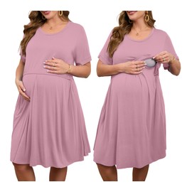 JolliLovin Women's Plus Size Maternity Dress Labor and Delivery Gown Summer Nursing Nightgowns Sleepwear(L-5XL), X-grayishpink, Large