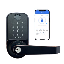 Smart Door Lock, Scyan X1, 5 in 1 Fingerprint Biometric Door Lock, Touchscreen Keypad Door Lock, Key Fob, Auto Locking, for Office, Home, Airbnb, Rental House (Oil-Rubbed Bronze)