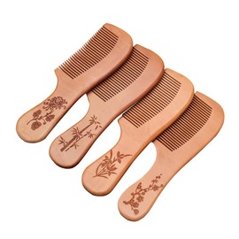 IWOWHERO Hair Brush Comb Set 4 Pcs Unisex Openwork Combs Wooden Anti-static Design for Massaging and Hair Care