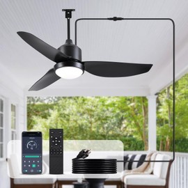 BZX Waterproof Outdoor Ceiling-Fan with Light - 42" Modern Ceiling Fans with 3 Colors LED Light, App & Remote Control, Quiet DC Motor, for Patios Gazebo, Black