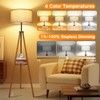 OUTON Wood Tripod Floor Lamp with Shelves, Mid Century LED