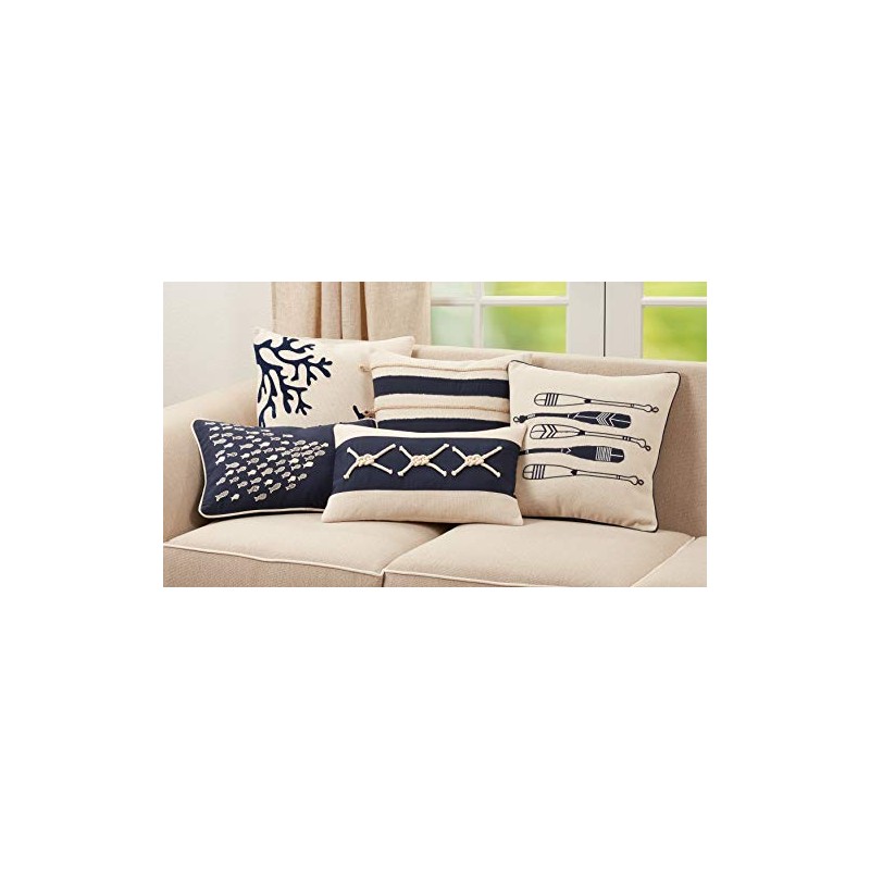 SARO LIFESTYLE Naviguer Collection Oars Throw Pillow Cover, 18", Navy