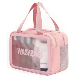 Q-WOOFF Cosmetic bag, toiletry bag, men, dry and wet separation, portable waterproof toiletry bag, make-up bag with large capacity, storage bag, pink, simple