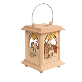 Drechslerei Kuhnert Table Lantern / Tea Light Holder – Motif: Nativity Scene Made of Fine Wood – Dimensions: 11.5 x 11.5 x 17 cm – Made in Germany
