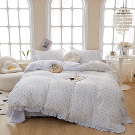 MOTNTD Blue Floral Twin Size Duvet Cover Blue Ruffle Boho Twin Comforter Cover Coquette Cotton Cozy Lightweight Duvet Cover Set with Hidden Zipper Cute Twin Girls Bedding Set Aesthetic Duvet Protector