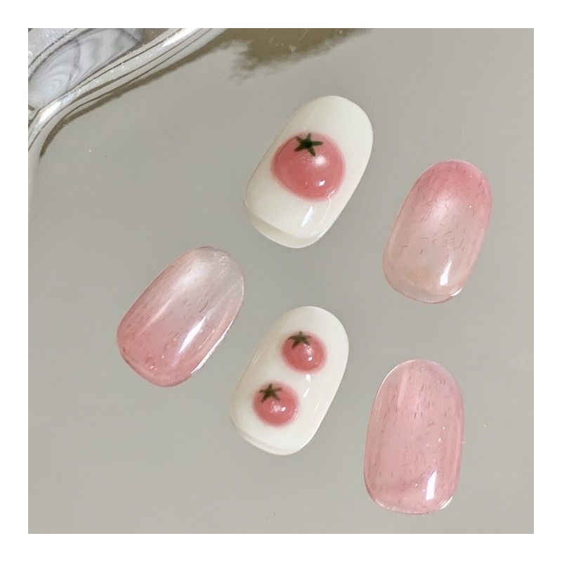 [Handmade Nail Tips] Tomato Flavor Nail Tips - Almond /